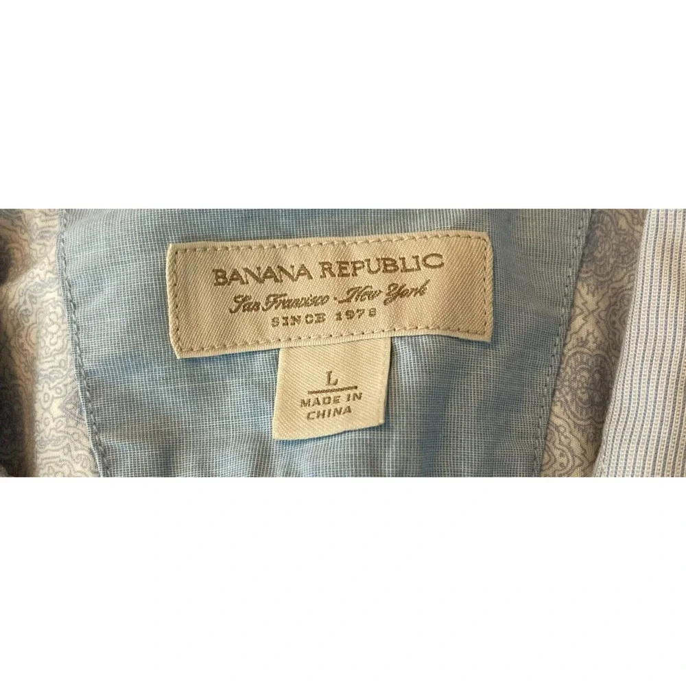 Banana Republic Shirt Mens Sz L Classic‎ Fit Blue Stripe Button Short Sleeve